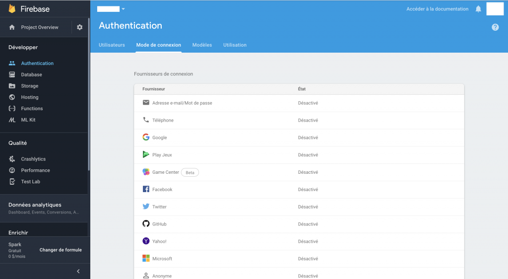 Les méthodes de connexion de Firebase