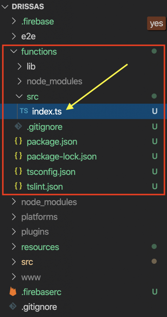 Ionic Firebase Cloud Functions index.ts